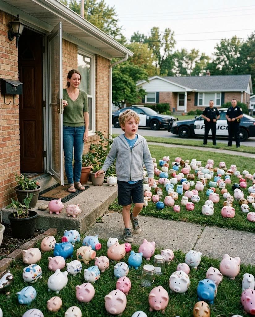 My Six-Year-Old Son Gave Every Dollar He Had Saved to Help Our Elderly Neighbor Restore Her Electricity—The Next Morning, Dozens of Piggy Banks Covered Our Yard and Police Cars Blocked the Street