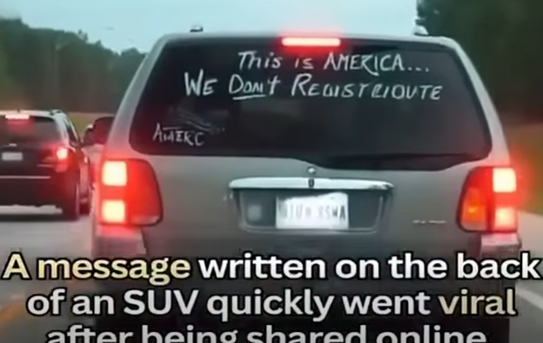 A Mysterious Message Spotted on the Back of an SUV Has People Looking Twice and Wondering About the Story Behind It
